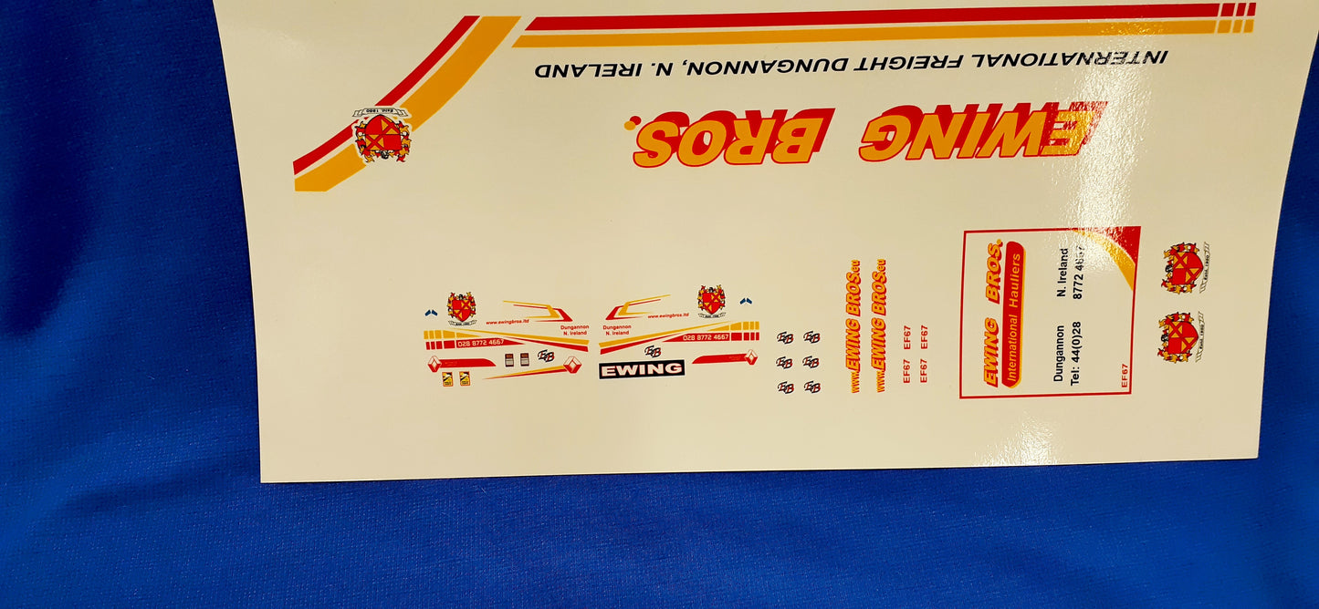 Ewing Bros International Freight N. Ireland, Waterslide Decals