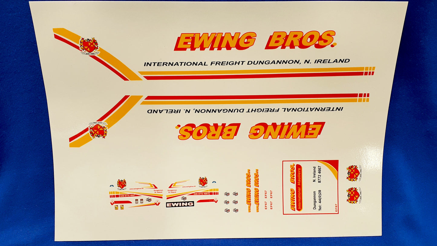 Ewing Bros International Freight N. Ireland, Waterslide Decals