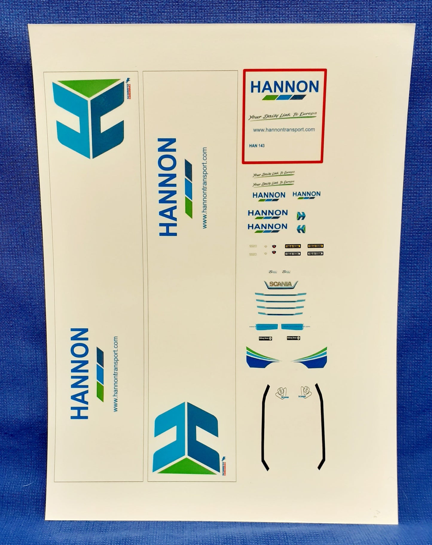 1:50 Scale Hannon Transport, Scania S Series Clear Waterslide Decals