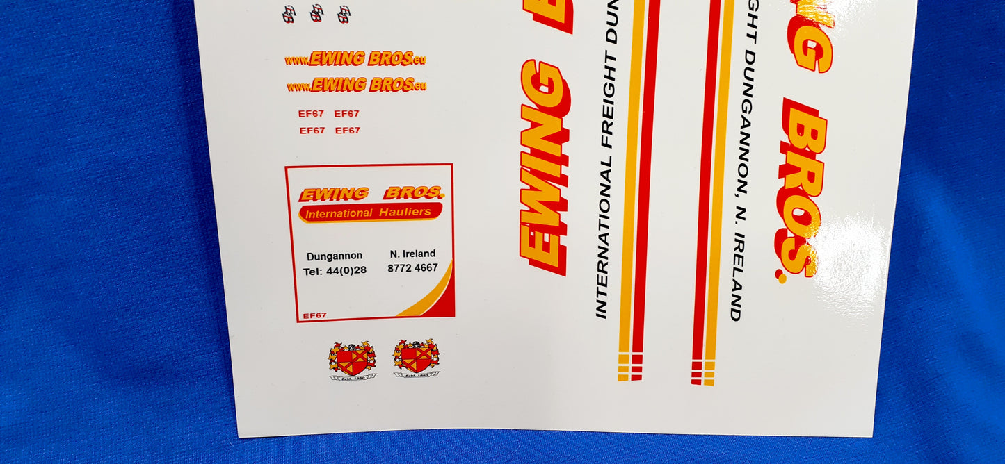 Ewing Bros International Freight N. Ireland, Waterslide Decals