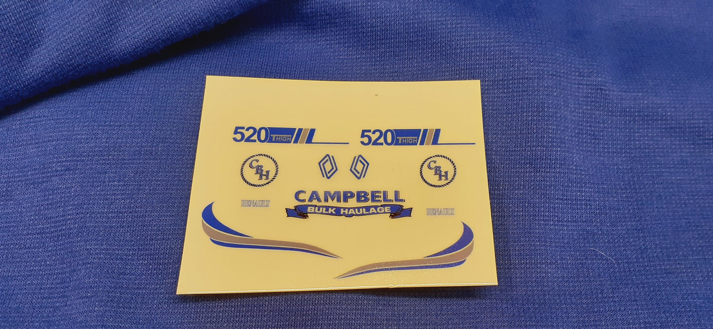 Campbell Bulk Haulage Renault T Clear Waterslide Decals