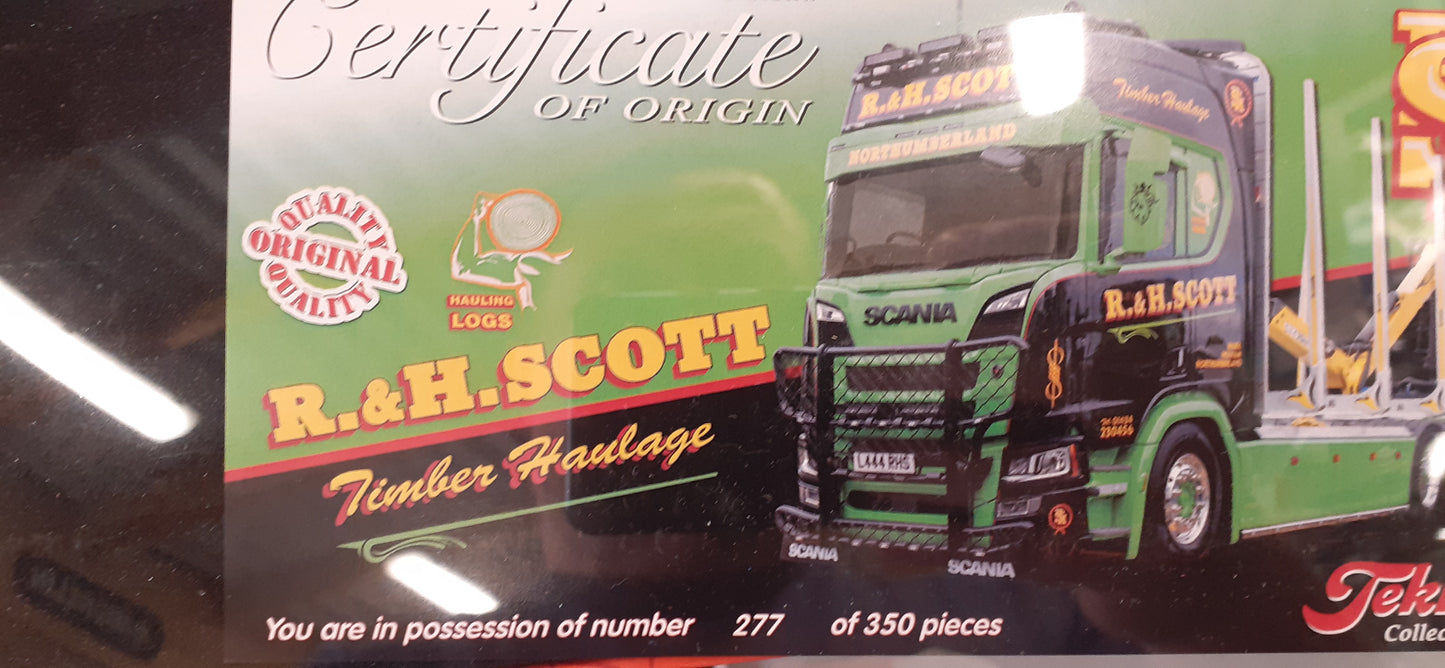 1:50 Scale Tekno R&H Scott Timber Haulage, Scania Rigid & Trailer